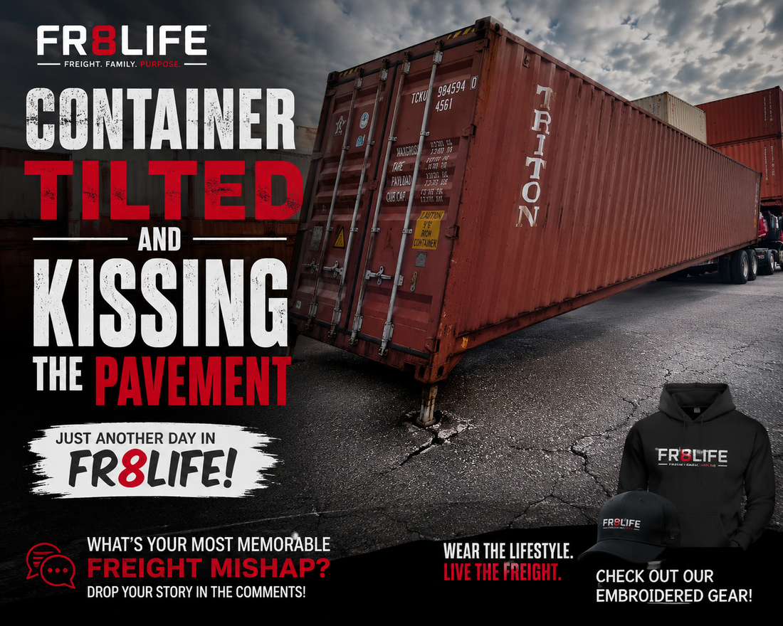 Container tilted and kissing the pavement