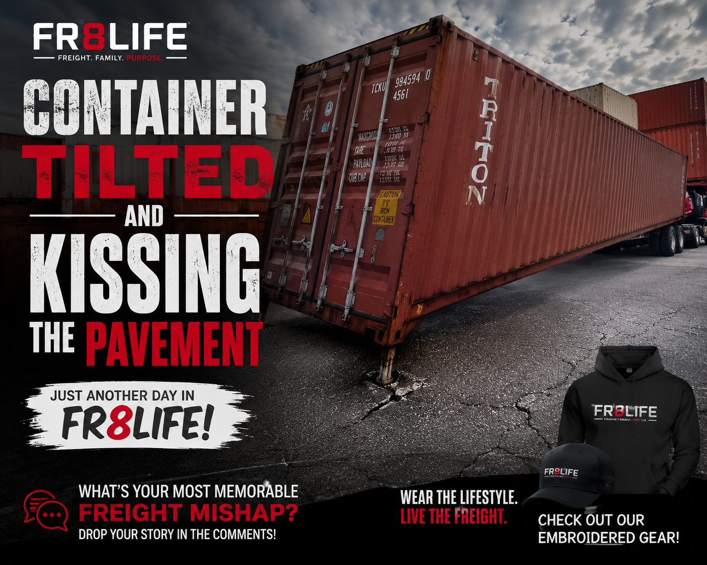 Container tilted and kissing the pavement