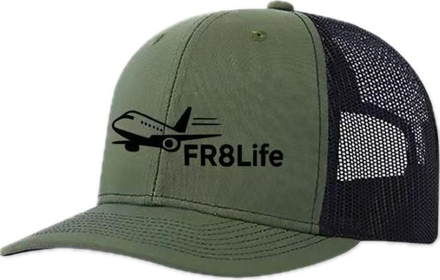 Green cap with black mesh back and 'FR8Life' logo on a white background